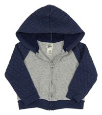 Sivo-tmavomodrá melírovaná prešívaná prepínaci vyteplená mikina s kapucňou OshKosh