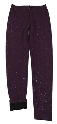 Mahagonové třpytivé teplákové zateplené legíny YIGGA