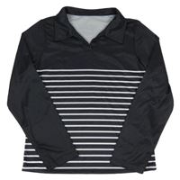 Tmavomodro-biele pruhované športové tričko s golierikom SHEIN