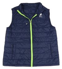 Tmavomodrá prošívaná šusťáková zateplená vesta s trojlístkem a nápisem St. Bernard