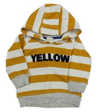 Medovo-bielo-sivá pruhovaná mikina s nápisom a kapucňou HEMA