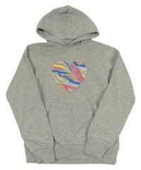 Sivá melírovaná mikina so srdiečkom a vreckom a kapucňou Board Angels