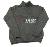 Tmavosivý melírovaný sveter s nápismi Pepperts!