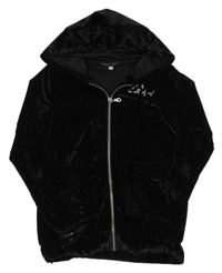 Čierna lesklá zamatová prepínaci mikina s nápismi a kapucňou POCOPIANO