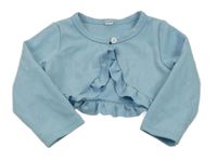 Světlemodré žebrované propínací bolérko s volánikmi