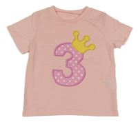 Svetloružové narozeninové tričko s číslom a korunkou