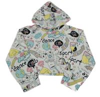 Smotanová crop mikina s obrázkami a kapucňou