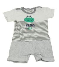 Bielo-sivý kraťasový overal so žabičkou a pruhmi Ergee