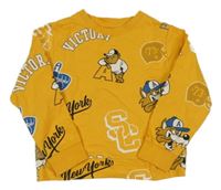 Horčicová mikina s nápismi a psy OVS