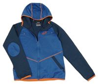 Modro-tmavomodrá pruhovaná thermo propínací mikina s kapucí Jack Wolfskin