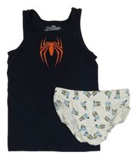 2Set - Tmavomodrý nátělník s pavoukem - Spider-man C&A + bílé slipy s Bluey