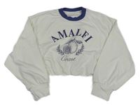 Bielo-tmavomodrá oversize crop mikina s citrony a nápismi PRIMARK