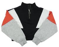 Čierno-bielo-červeno-sivá crop mikina Candy Couture
