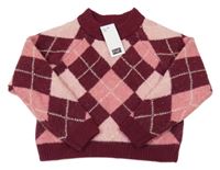 Vínovo-ružový károvaný crop sveter F&F