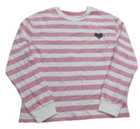 Bielo-ružové pruhované tričko so srdiečkom F&F