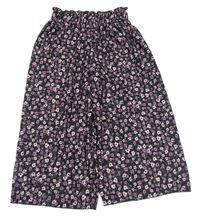Čierno-fialové kvetované culottes nohavice George