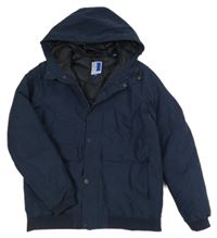 Tmavomodrá šušťáková zimná bunda s kapucňou Jack & Jones