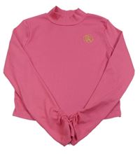 Tmavoružové rebrované crop tričko s výšivkou a stojačikom River Island