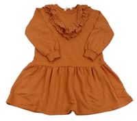 Hnedé teplákové šaty s volány s madeirou H&M