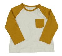 Bílo-medové triko s kapsou Tu