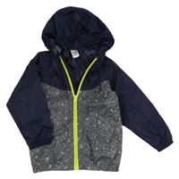 Tmavomodro-tmavosivá šušťáková nepromokavá funkčná bunda so v zorem a kapucňou Quechua