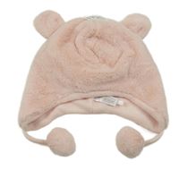 Nové - Růžová kožešinová čepice s oušky C&A