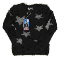 Nové - Černý chlupatý svetr s hvězdami Pocopiano