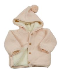 Světlerůžový zateplený propínací svetr s kapucí s bambulí Matalan