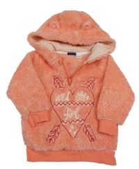 Korálová melírovaná chlpatá mikina so srdcem a kapucňou Lupilu