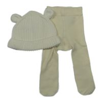 2set - Smetanová pletená čepice s oušky + krémové punčocháče