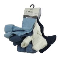 Nové - 5x žebrované ponožky - 2x modré + 2x tmavomodré + smetanové George