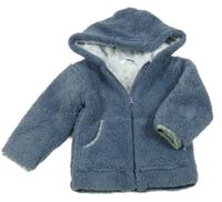 Modrošedá chlupatá zateplená propínací mikina s kapucí Ergee