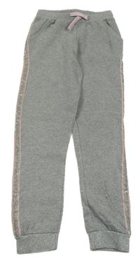 Sivé melírované trblietavé tepláky s pruhmi X-Mail