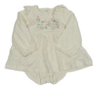 Smotanové bavlnené šaty s výšivkami květin a všitým body Cool Club