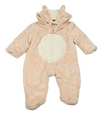Růžovo-smetanová chlupatá zateplená kombinéza s kapucí - liška C&A
