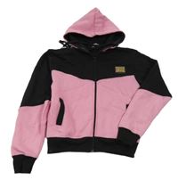 Ružovo-čierna prepínaci mikina s nášivkou a kapucňou