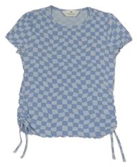 Světlemodro-modré kockované rebrované crop tričko H&M