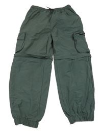 Tmavokhaki šusťákové cargo cuff kalhoty s odepínacími nohavicemi Y.F.K.