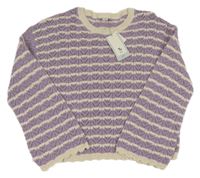 Nové - Lila-béžový perforovaný pruhovaný sveter Tu
