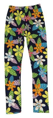 Tmavomodro-farebné kvetované legíny