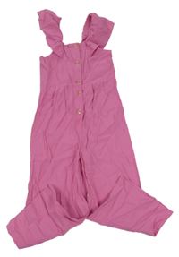 Růžový lehký culottes overal s volánky a knoflíky Zara