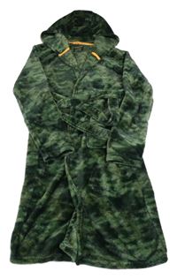 Zelený army chlpatý župan s kapucňou Primark