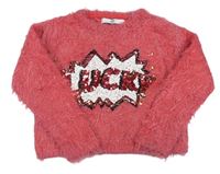 Ružový chlpatý crop sveter s nápisem z flitrů M&S