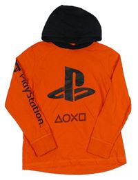Oranžovo-čierne triko - PlayStation a kapucňou Next