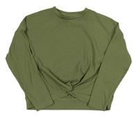 Khaki žebrované crop triko s uzlem F&F