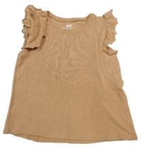 Hnědé žebrované tričko s volánky H&M