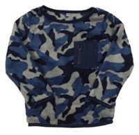 Tmavomodro-sivá army chlpatá mikina s vreckom