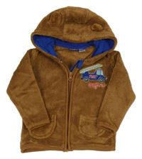 Hnedá chlpatá prepínaci mikina s hasiči a kapucňou Lupilu