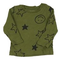 Khaki rebrované tričko s hviezdami a smajlíkom Primark