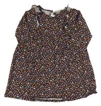 Tmavomodré vzorované bavlněné šaty s volánky H&M